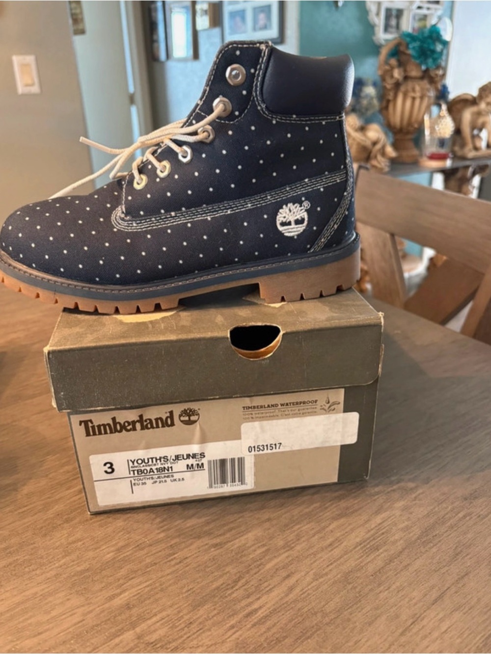 Timberland Kids Navy Polka Dot Waterproof Lace-Up Boots